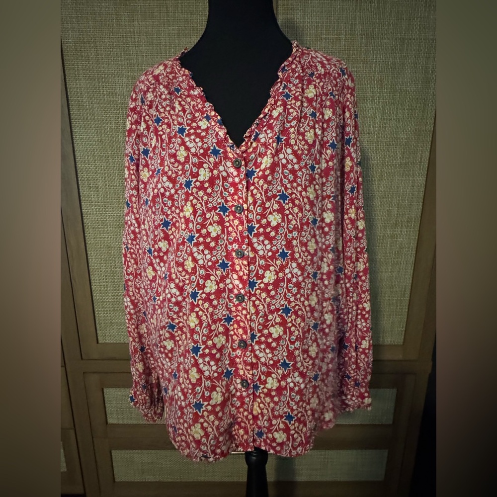 Anthropologie Maeve Dark Pink and Blue Floral Blouse. Size 10.